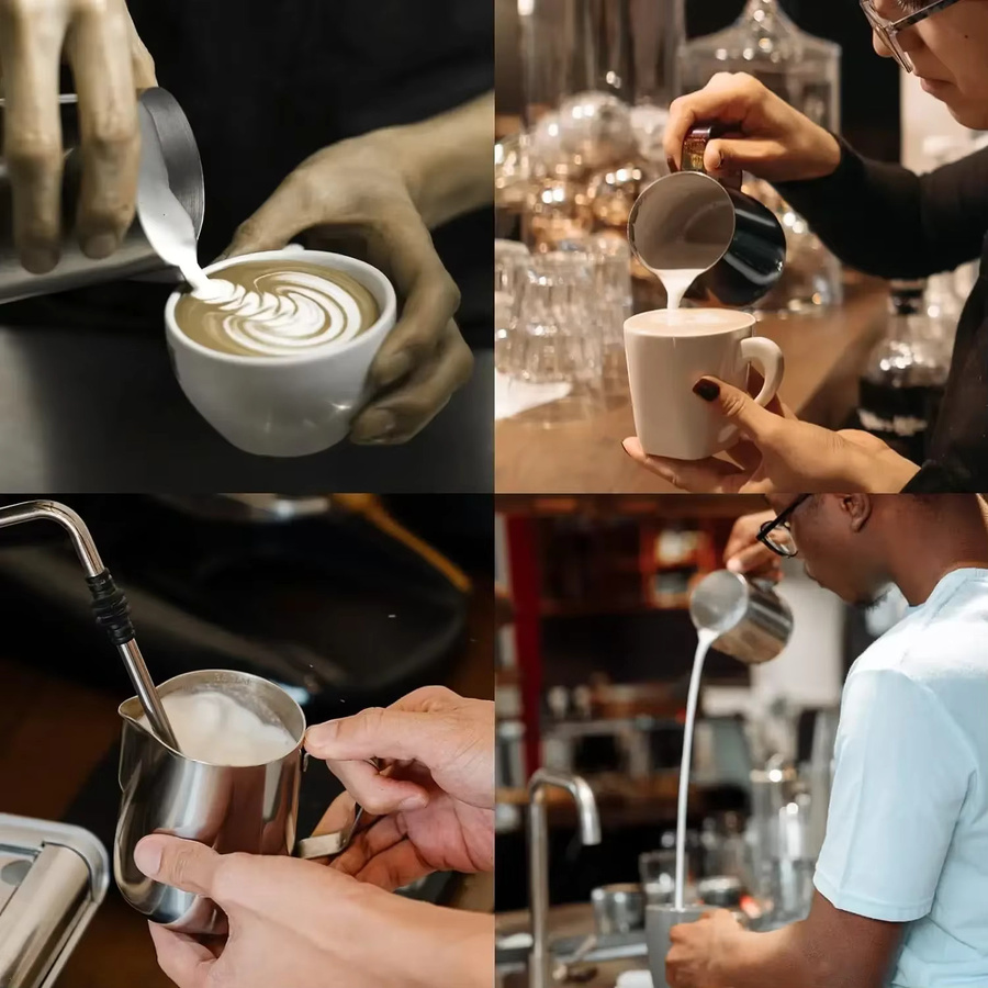 Milchkännchen aus Edelstahl für Barista Latte Espresso und Cappuccino, Silber, Volumen: 350 ml, 580 ml, 900 ml - Bild 6