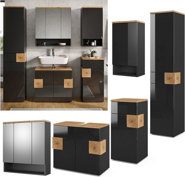 Vicco Badmöbel Set Eden in Anthrazit, 5-teiliges Badezimmer-Set mit Spiegelschrank, Hochschrank und Midischrank - Bild 1