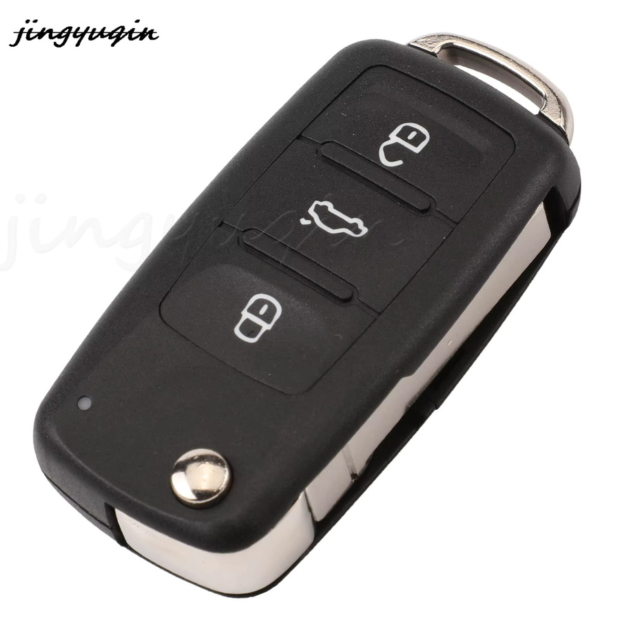 Jingyuqin 3-Tasten-Fernbedienungsschlüssel 434 MHz mit ID48-Chip in Schwarz für VW Golf Tiguan Polo Passat CC Jetta Beetle (5K0837202AD) - Bild 2