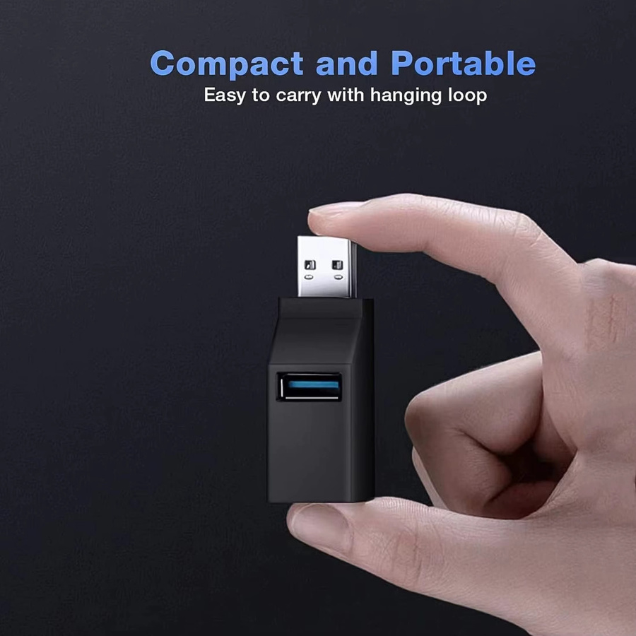 3-Port Mini USB Hub 3.0 High-Speed Splitter mit 2x USB 2.0 und 1x USB 3.0 in Schwarz - Bild 4