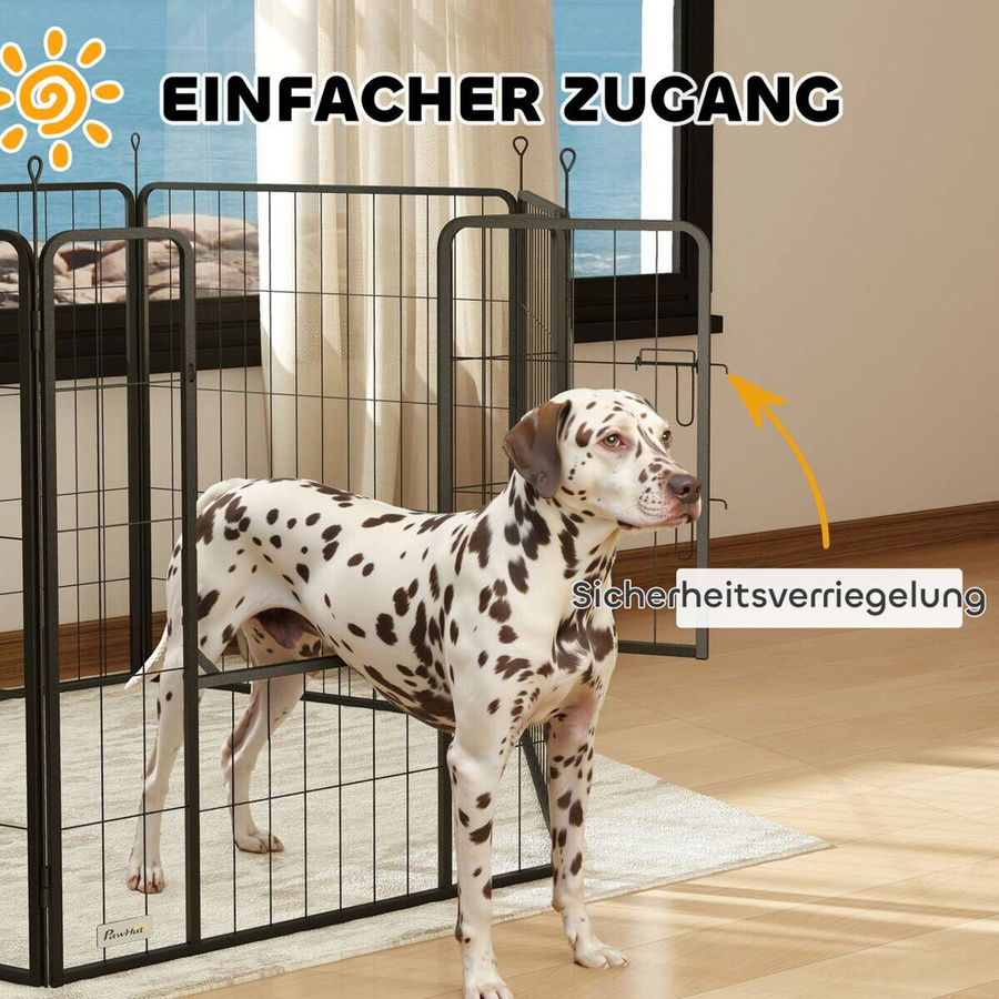 PawHut Welpenauslauf aus Metall mit Tür, Freilaufgehege für Hunde, Grau, B/H/L: 80 x 100 x 160 cm - Bild 4