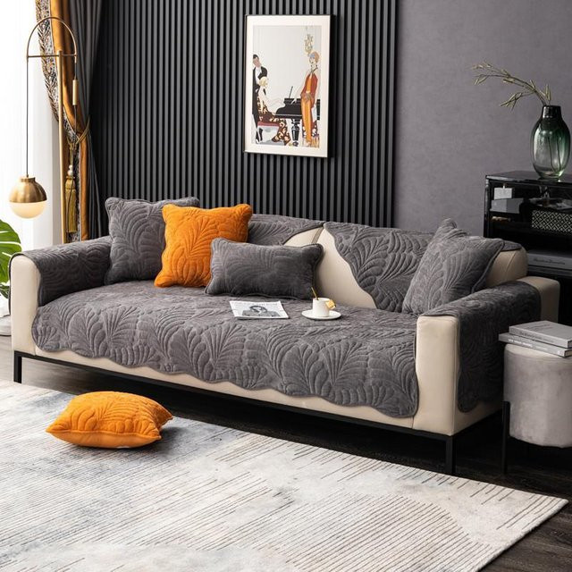 Modernes Chenille Sofakissen mit Bananenblatt-Steppung von Super Six, quadratisch, B/B: 70 x 70 cm - Bild 1