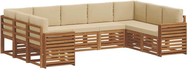 vidaXL Sofagarnitur 9-teilig aus Massivholz Akazie in Natur und Beige mit U-Form und Kissen - Bild 1