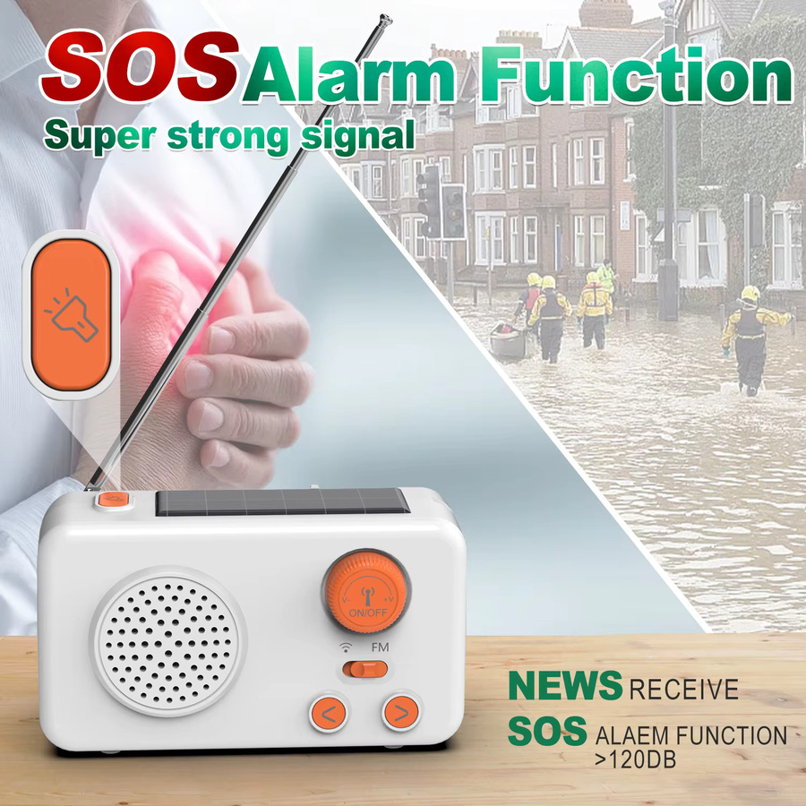 JINSERTA Mini Tragbares FM-Radio mit Solarladung, Handkurbel und Bluetooth-Lautsprecher in Weiß mit SOS-Alarm und Powerbank-Funktion - Bild 3