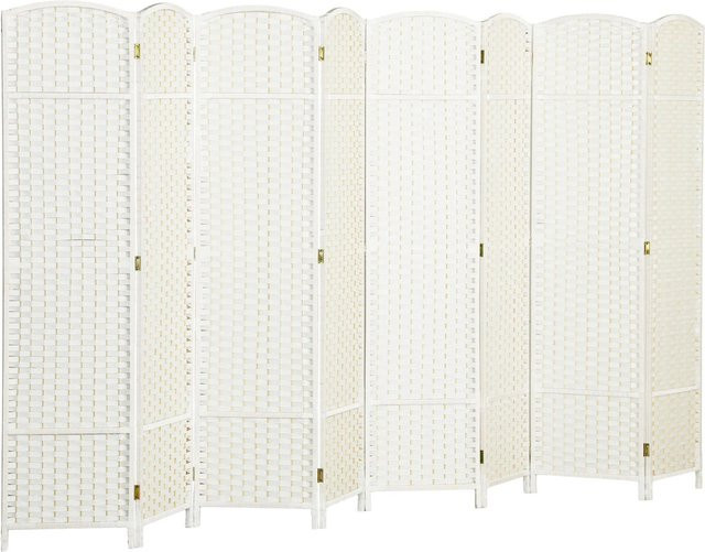 HOMCOM Paravent aus Kiefernholz und Polypropylen mit Webmuster in Weiß, B: 320 cm, H: 170 cm, T: 1,6 cm - Bild 1