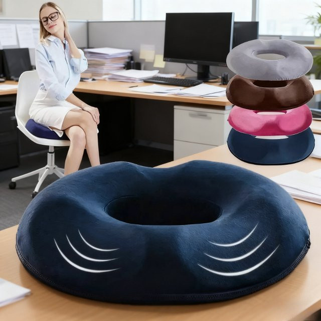 Donut-förmiges Memory-Schaum-Sitzkissen in Grau, weich und atmungsaktiv für Büro, Zuhause oder Auto - Bild 1