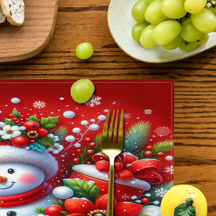 VIKAMA 4er Set Weihnachts-Tischsets mit Schneemann-Motiv in Rot, rechteckig, B: 45,0 cm x T: 30,0 cm x H: 0,3 cm - Bild 2