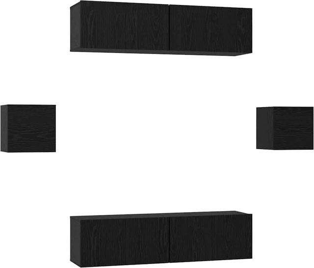 vidaXL TV-Schrankset 6-teilig modern in Schwarz und Eiche, wandmontiert aus Holzwerkstoff, B/T/H: 60 x 30 x 30 cm und 30,5 x 30 x 30 cm - Bild 1