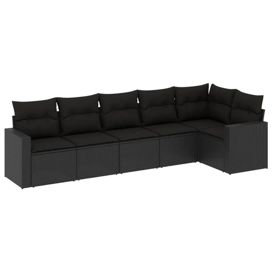 vidaXL 6-teilige Garten-Sofagarnitur in L-Form aus schwarzem Poly-Rattan mit Sitzkissen und Rückenkissen - Bild 2
