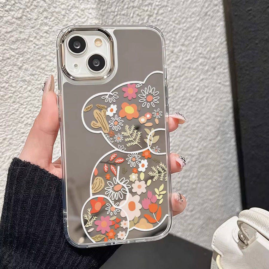Luxus Make-Up Spiegel Handyhülle mit Blumenmuster für Apple iPhone 17 Pro Max, 16, 15, 14, 13, 12 und Air in Multicolour - Bild 2