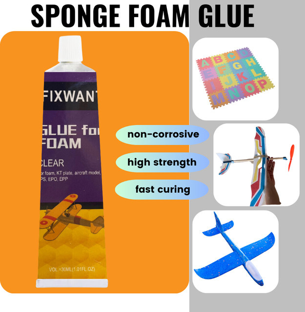 FIXWANT Schaumstoffkleber transparent, wasserfester Klebeschwamm für Holz, Metall, EPS, EPO und EPP, 30 ml - Bild 1