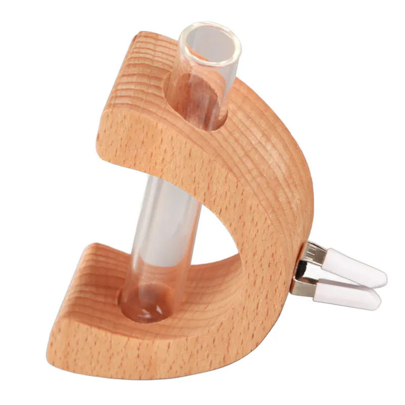 Tooarts Autovase für die Lüftung mit Flaschenform aus Holz und Glas in Braun und Transparent zur Dekoration von Schnittblumen - Bild 2