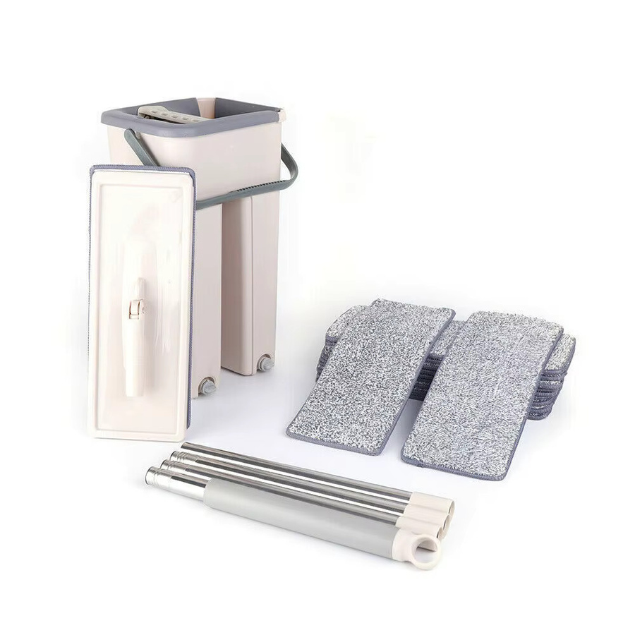 Bymaocar Premium Flachmopp- und Eimerset in Beige mit 8L Fassungsvermögen, 360 Grad Drehung, 10 Pads und 127,76 cm Stab - Bild 2