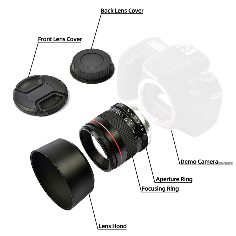 Lightdow Vollformat Prime 85 mm F1.8-F22 Portraitobjektiv mit Handfokus und MC Mehrschichtiger Beschichtung in Schwarz - Bild 2