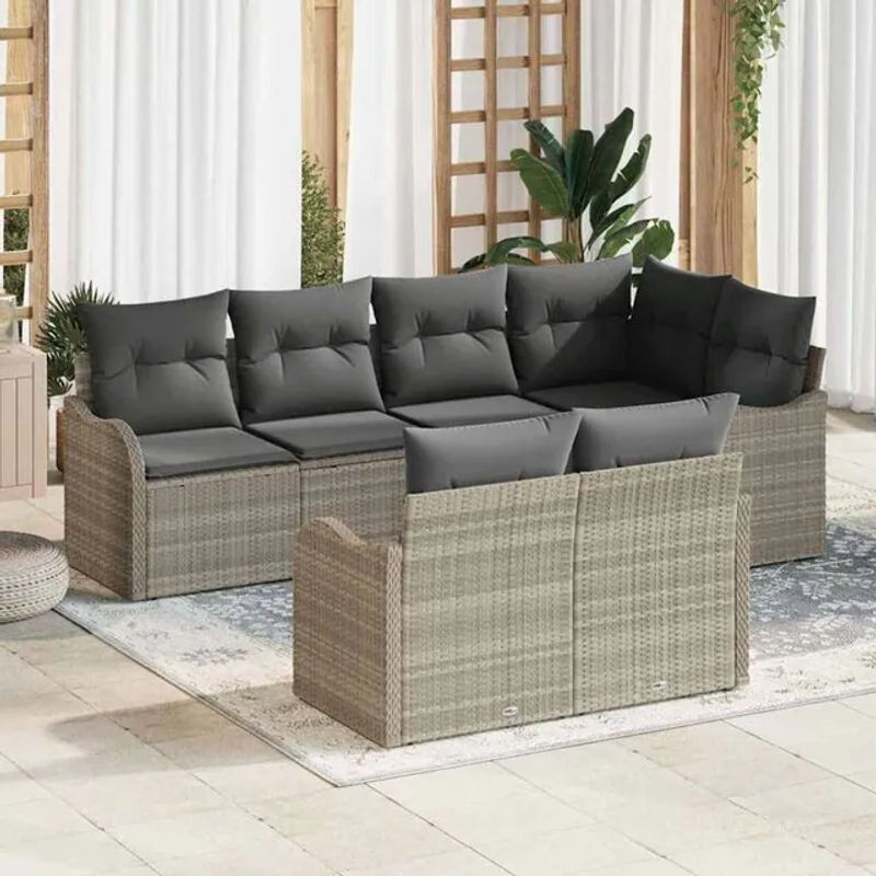 7-teiliges Garten-Sofa-Set aus modernem Poly-Rattan mit Kissen in Hellgrau von vidaxl - Bild 1