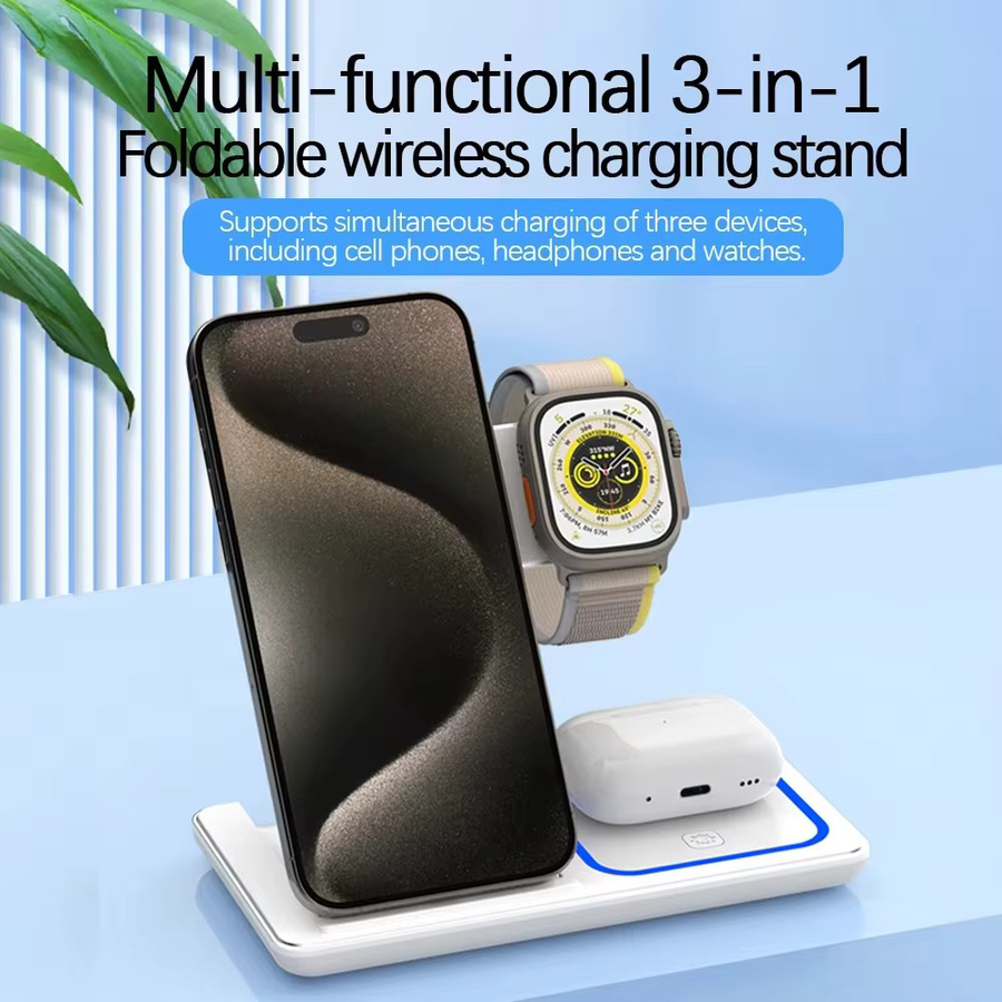 3-in-1 kabelloser Ladeständer für Apple iPhone, Apple Watch und AirPods in Schwarz - Bild 1