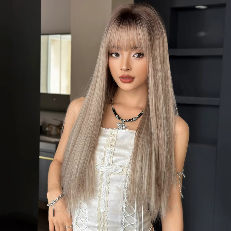 7JHH WIGS Perücke, lange gerade, aschbraun, synthetisch, Damen - Bild 3