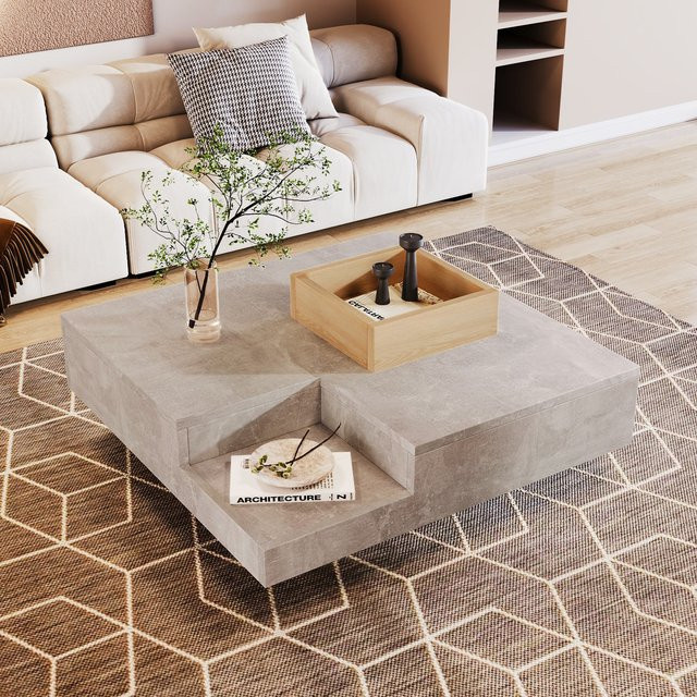 Quadratischer Couchtisch von Aosom in Betongrau mit Aufbewahrungsbox, B/T/H: 72 x 72 x 30 cm - Bild 1