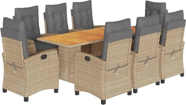 vidaXL 9-tlg Garten-Essgruppe aus Akazienholz und PE-Rattan mit Kissen in Beige - Bild 1