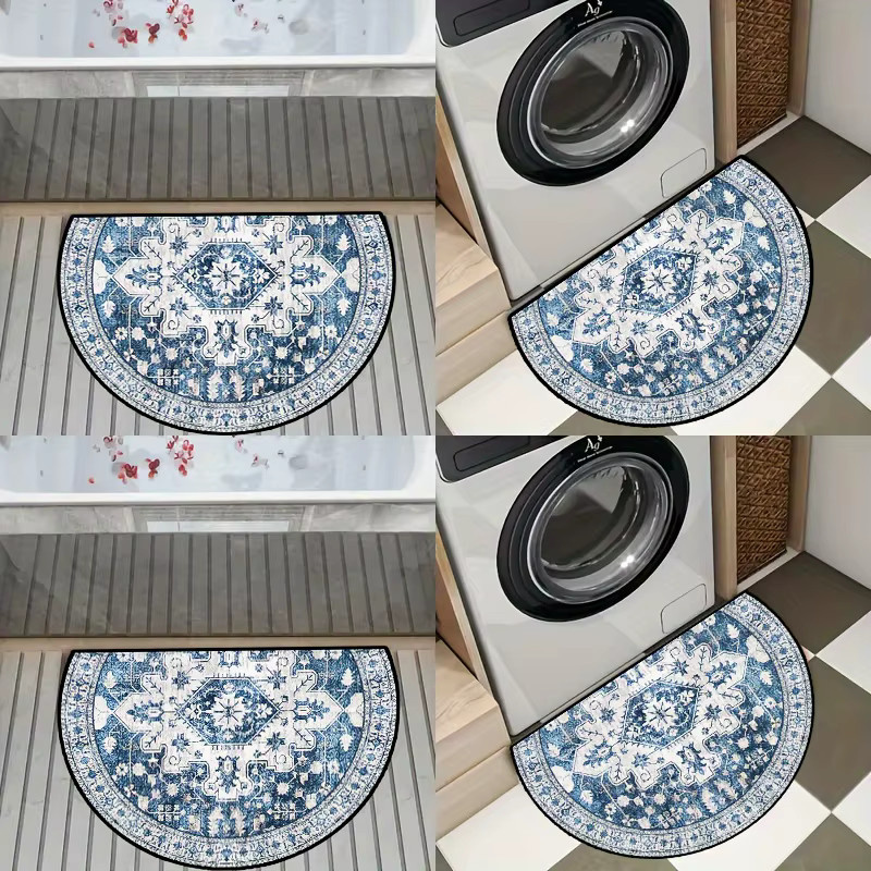 VIKAMA Böhmischer Halbkreis-Teppich in Blau, rutschfeste Bodenmatte aus Polyester für Flur, Küche und Schlafzimmer, B/T/H: 60 x 40 x 1 cm - Bild 3