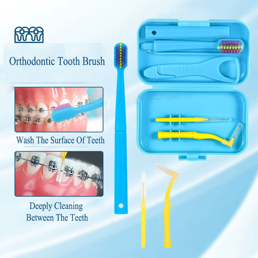 JNSUR Kieferorthopädisches Zahnbürsten-Set mit Interdentalbürste, Zungenschaber, Aligner-Kauen, Relief-Wachs und Haken - Bild 2