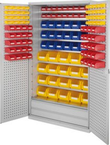 Kappes Grossraumschrank Mod. 24 Loch- und Schlitzplatten in Grau mit Regalböden, Schubladen und Schloss, B/T/H: 113 x 59 x 195 cm - Bild 1