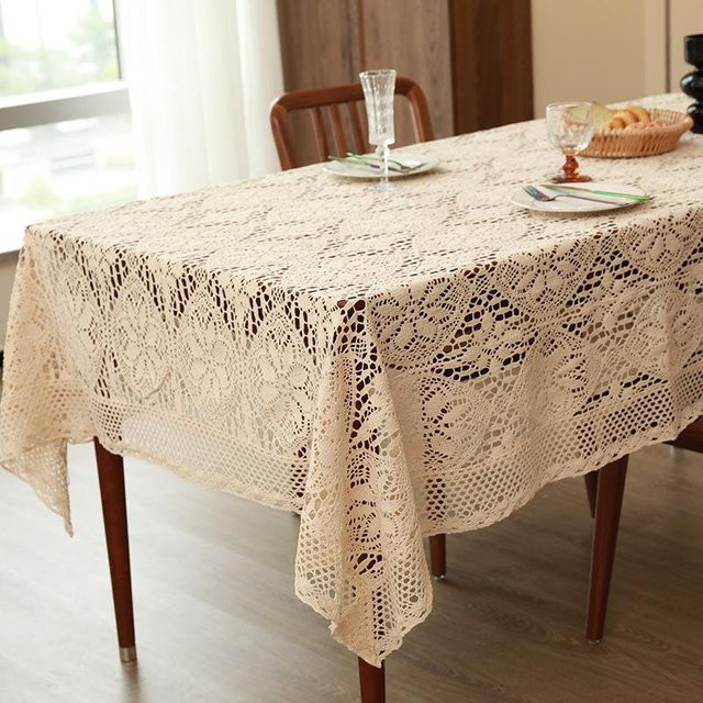JMG Household Supplies Tischdecke im französischen Stil mit Schlaufenmuster und Häkelspitze aus Baumwollgarn, Beige, B/T: 180 x 130 cm - Bild 1