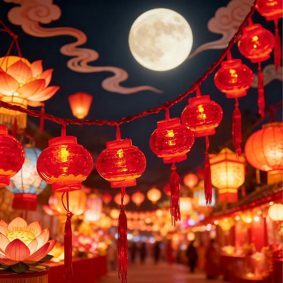 Rote LED-Lichterkette mit Laternen im orientalischen Stil für das Neujahrsfest und Weihnachtsdekoration via USB - Bild 3