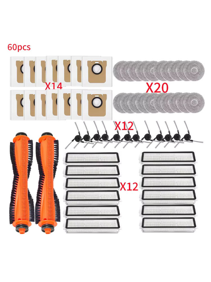 Ninja Zubehör-Set für Xiaomi 5 Pro/OV21CN Roboter-Staubsauger mit HEPA-Filter, Staubbeuteln, Rollbürste, Seitenbürsten und Wischtüchern in Multicolour - Bild 2