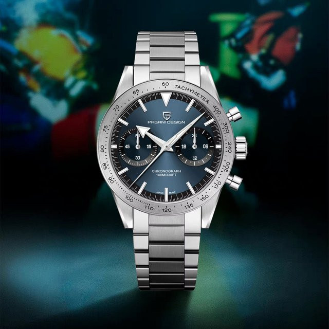 PAGANI DESIGN Chronograph Armbanduhr, Quarz, Edelstahl, Grün, Herren - Bild 1