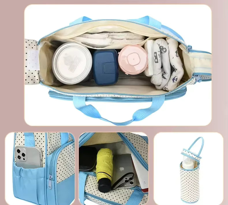 5-teiliges Set Baby Wickeltasche und Kinderwagen Organizer für unterwegs in Beige oder Blau - Bild 3