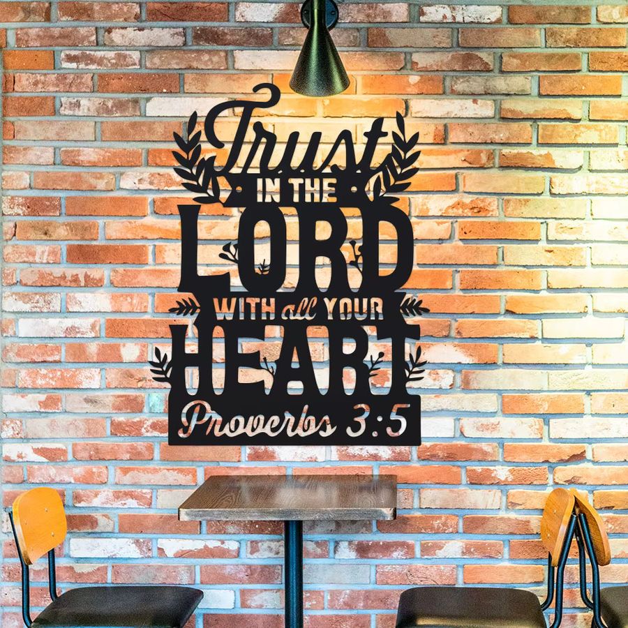 DDPNKL Metall-Wandkunst Sprichwörter 3:5 Trust in the Lord with All Your Heart Wanddekoration aus Eisen in Schwarz - Bild 3