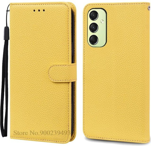 Samsung Galaxy A16 5G Hülle aus Leder im Brieftasche-Design als Flip-Case mit Silikon-Buchhülle in Gelb - Bild 1