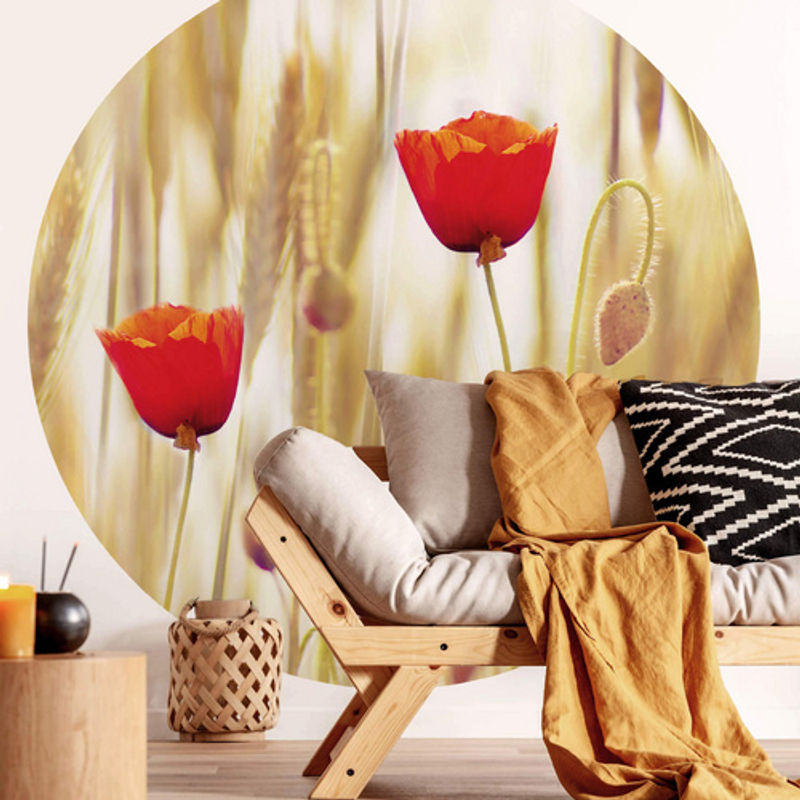 K&L Wall Art Runde Vliestapete Mohnblumen mehrfarbig matt - Bild 2