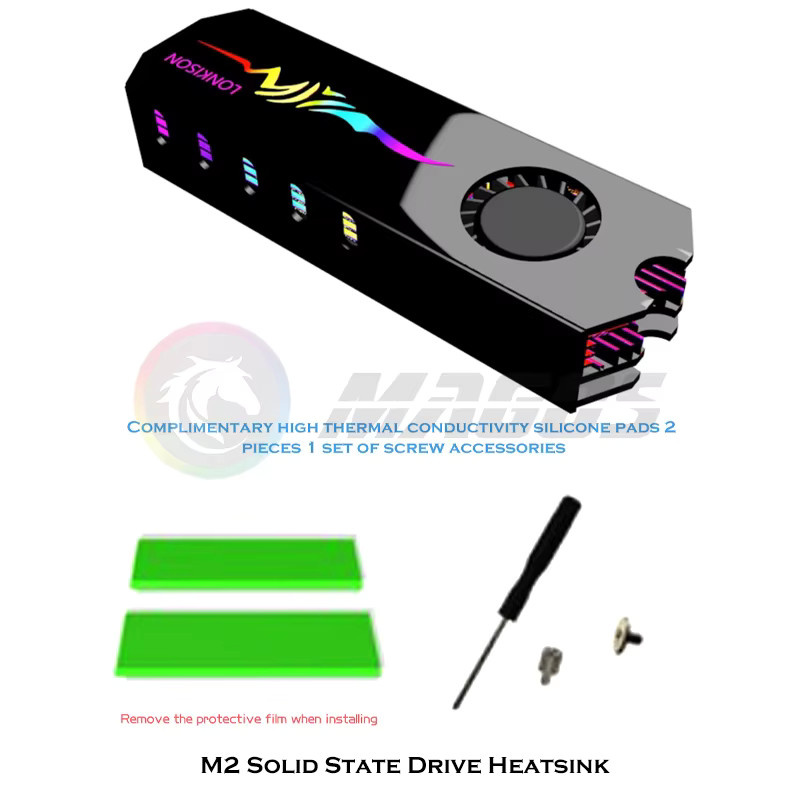 Flying Elephant M.2 SSD Kühler RGB Aluminium für NVMe NGFF 2280, Schwarz/Multicolor, mit Wärmeleitpad, kompatibel mit 12V RGB und 5V ARGB AURA SYNC - Bild 4