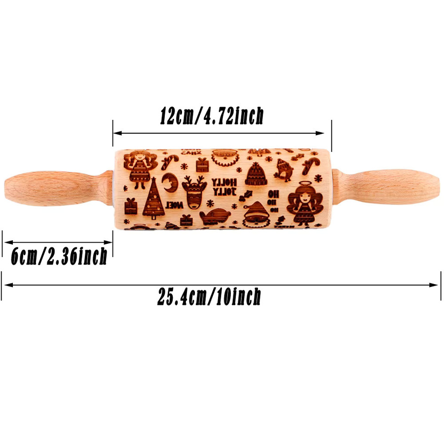 Arjmide Holz Nudelholz mit geprägtem Elch und Blumenmuster, Braun, Länge: 25,4 cm - Bild 2