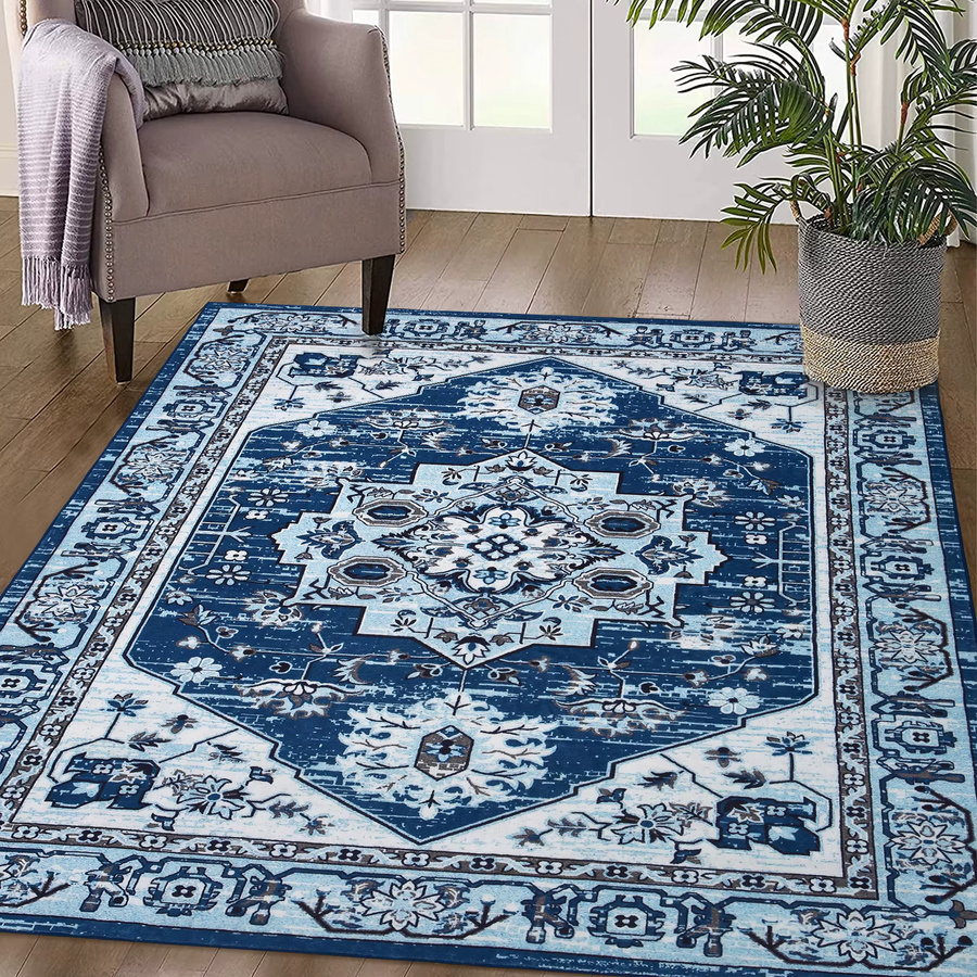 Maschinenwaschbarer Teppich TWISTER.CK im Vintage-Stil mit floralem Orient-Design, blau, rutschfest, B/T: 150 x 80 cm - Bild 2