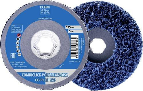 PFERD COMBICLICK POLICLEAN PLUS Reinigungsvlies für grobe Reinigungsarbeiten, Durchmesser: 125 mm, Breite: 13 mm, 5 Stück, Blau - Bild 1