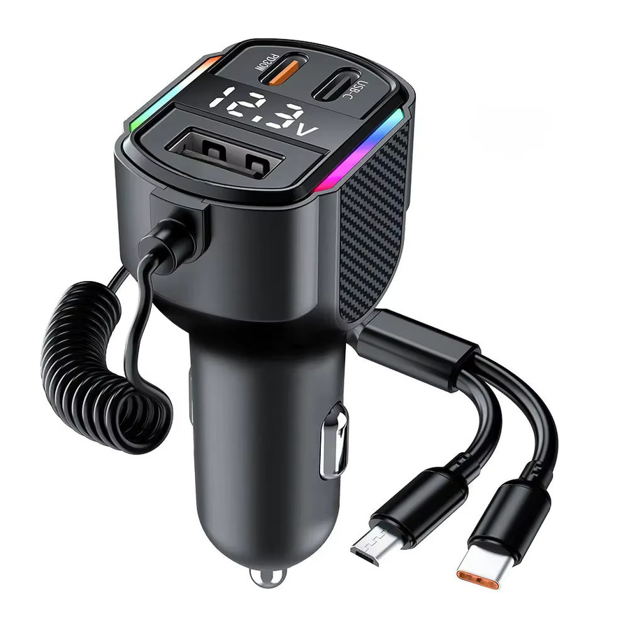 LUTU 5 in 1 Autoladegerät 120 W mit USB Typ C und Schnellladekabel, Schwarz - Bild 1