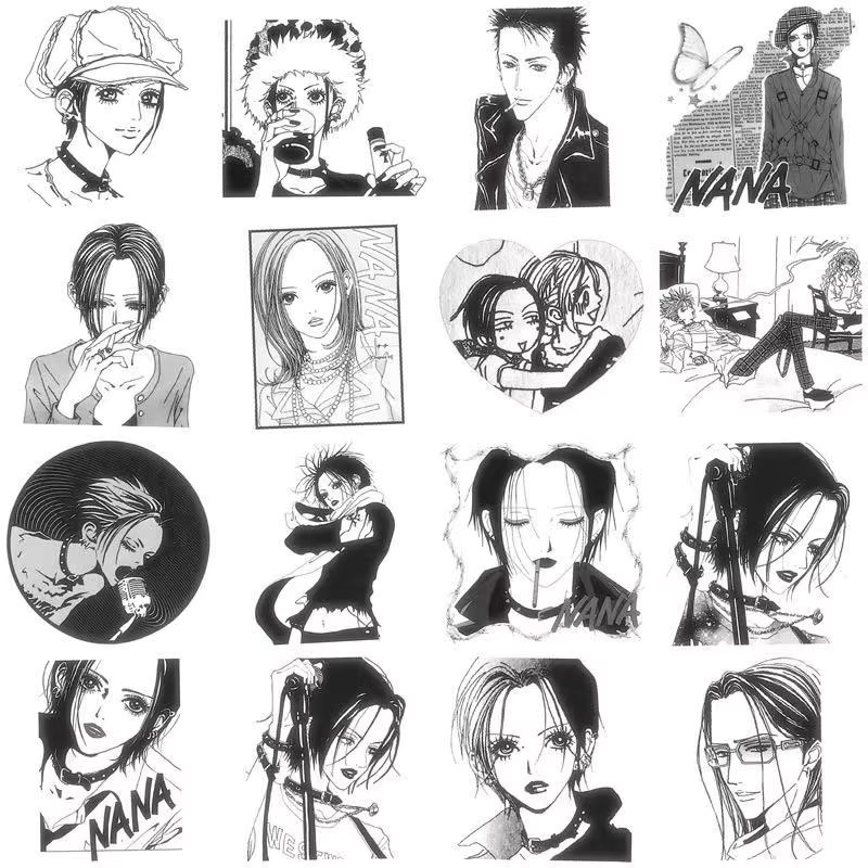 GOGOTU 64er Set Anime NANA Aufkleber in Schwarz und Weiß, wasserfeste PVC Graffiti Sticker zur DIY Dekoration für Laptop, Telefon und Schreibwaren - Bild 6