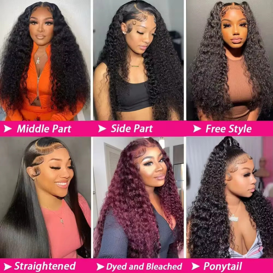 Cecycocy Echthaarperücke Deep Wave, 13x6 HD Lace Front, Natur Schwarz - Bild 4