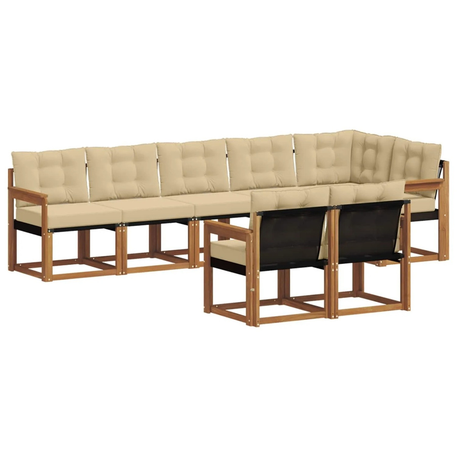 vidaXL Outdoor-Sofagarnitur 8-teilig in U-Form aus Akazienholz mit Textilene und Kissen in Beige und Natur - Bild 2