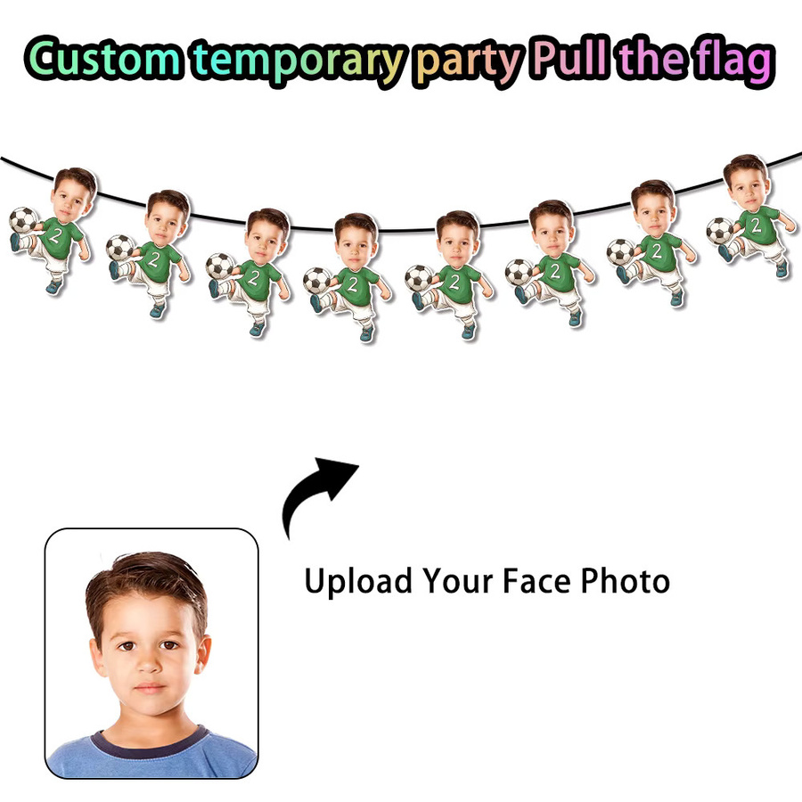 Personalisierte Fußball Party Banner Girlande mit individuellem Foto für deine Sport Mottoparty als hängende Dekoration - Bild 2