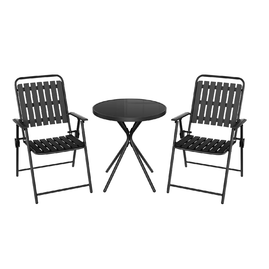 WOLTU Balkonset aus Eisen und Glas in Schwarz mit 1 Bistrotisch und 2 Gartenstühlen - Bild 2