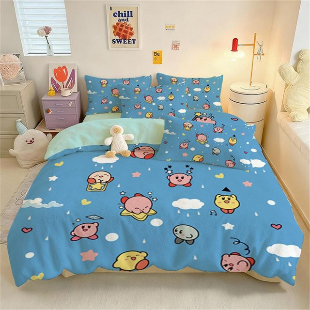 Flylo Kirby Cartoon Bettwäsche-Set mit Kissenbezügen in Blau für Kinder und Erwachsene, B/H: 70 x 133 cm - Bild 1