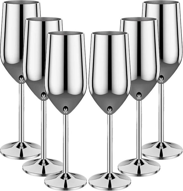 6er Set unzerbrechliche Edelstahl-Weingläser von Yiran Furniture in Silber, 250 ml Cocktailbecher - Bild 1