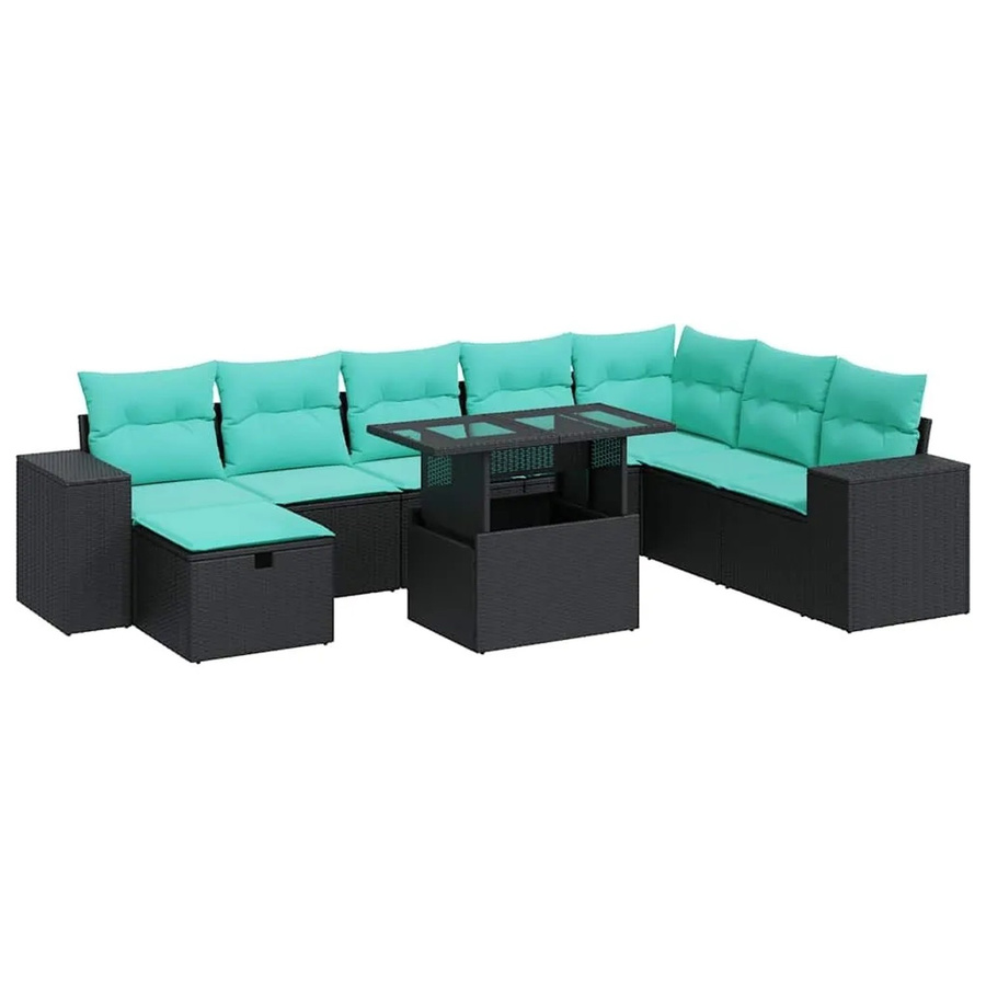 vidaXL 9-teilige Garten-Sofagarnitur in L-Form aus grauem Poly-Rattan und Akazie mit UV-beständigen Kissen - Bild 2