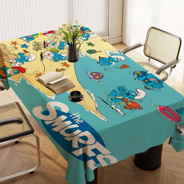 Potdemiel Tischdecke mit Cartoon-Smurf-Motiv, wasserabweisend und ölbeständig, rechteckig, mehrfarbig - Bild 1