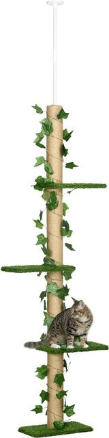 PawHut Deckenhoher Kratzbaum höhenverstellbar in Grün und Gelb mit Kippschutz und integriertem Spielzeug - Bild 1