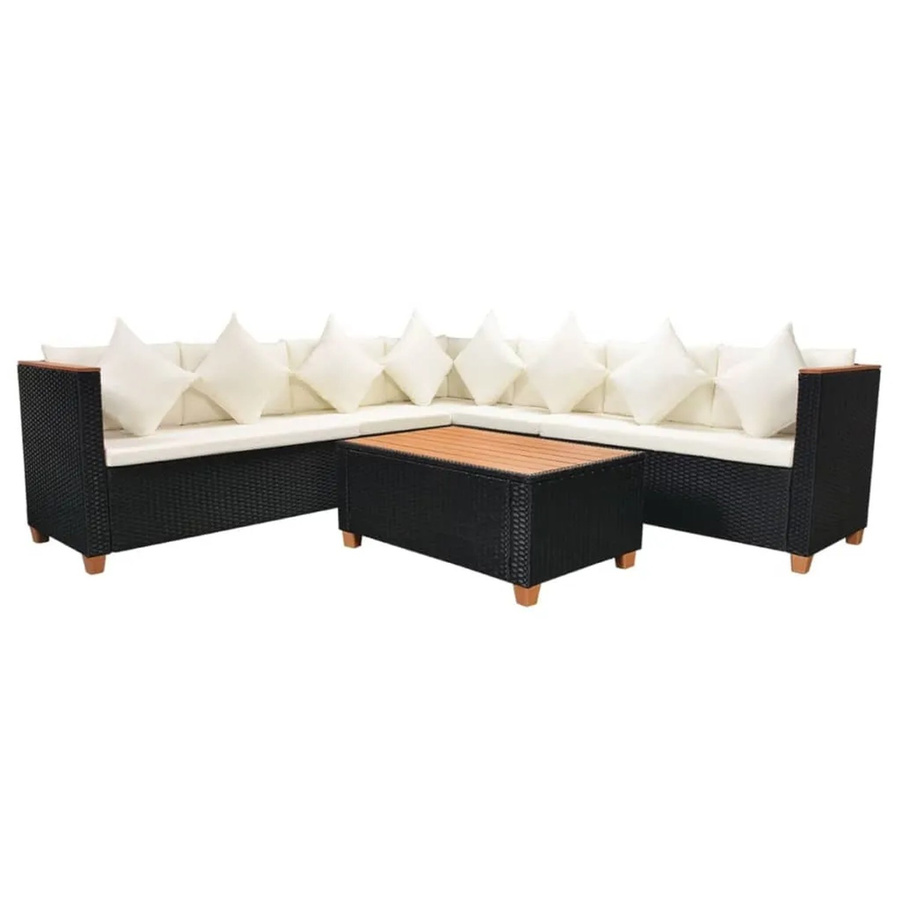 vidaXL 5-tlg Garten-Lounge-Set Modell 3 aus Poly Rattan in Schwarz mit Auflagen und Polstern für Terrasse und Garten - Bild 2